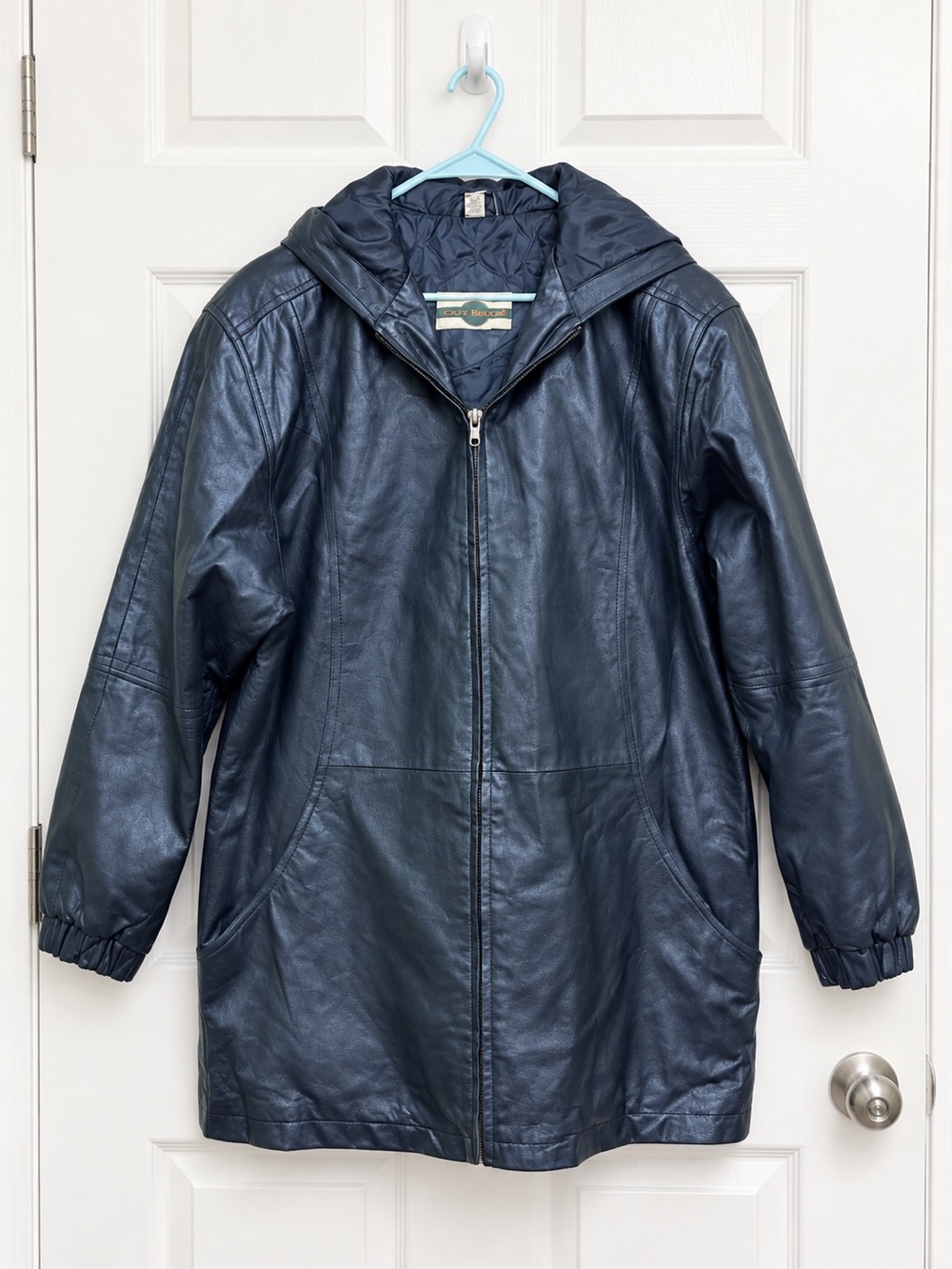 Out Brook Vintage Genuine Leather Parka Jacket Womens XL Black Hooded